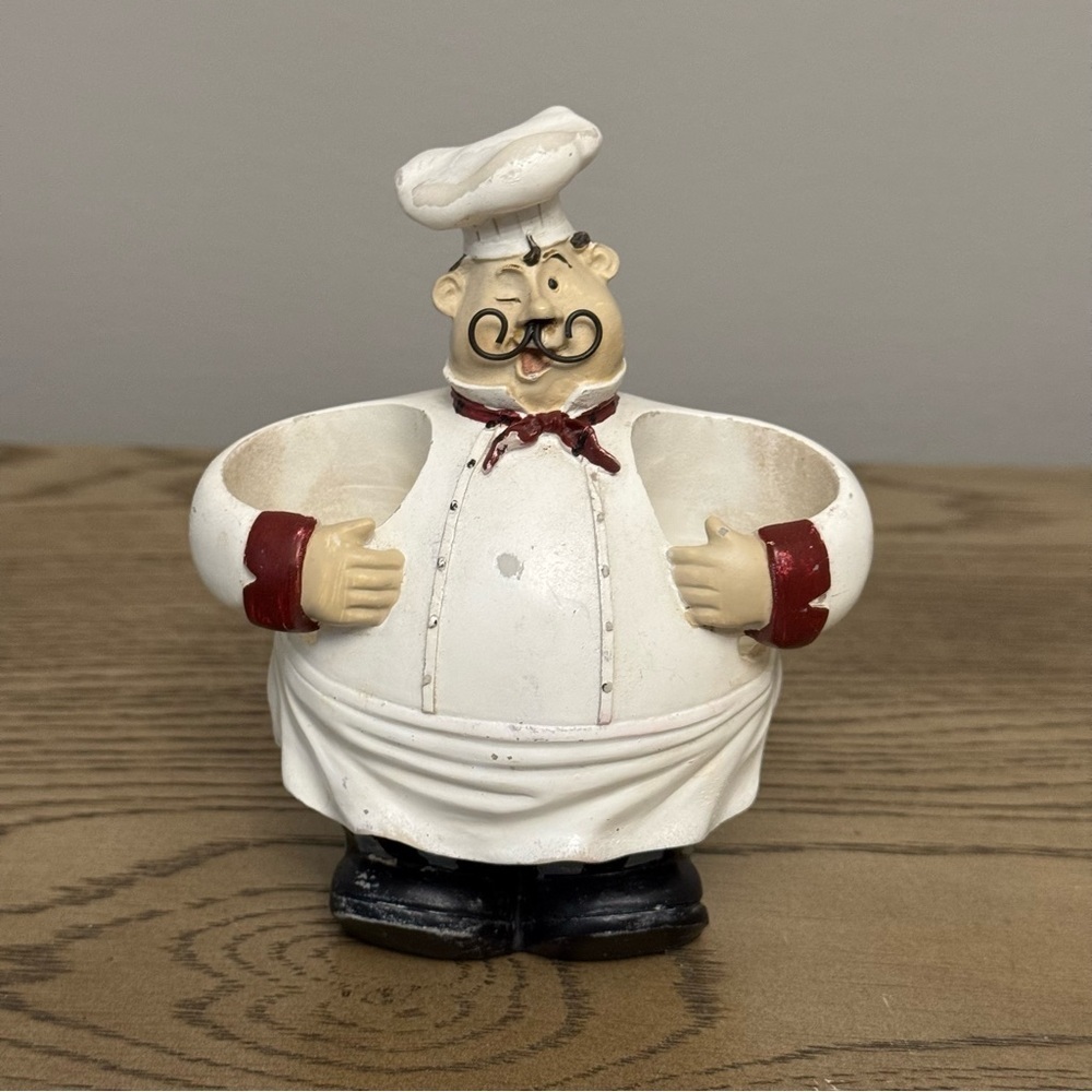 Vintage Chef Salt & Pepper Shaker Storage Holder Bistro Kitchen Decor